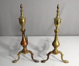 Pair Of 17' Antique Brass Andirons - Classic Fireplace Decor