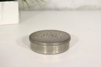 Vintage Tiffany & Co Handcrafted Pewter Round Trinket Box  4' Diameter  Monogrammed