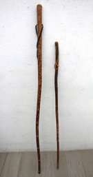 Vintage Wooden Hiking Sticks With Compass - Set Of Two