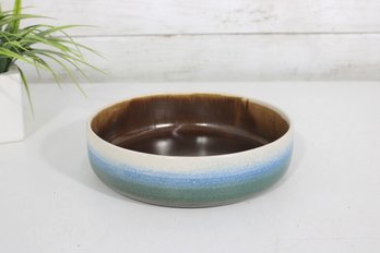 Vintage Studio Pottery Bowl  Brown Interior With Blue/Green Drip Glaze  8' Diameter