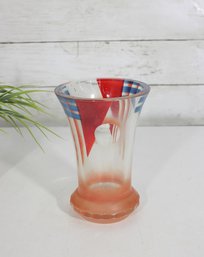 Vintage Art Glass Vase  Red & Blue Overlay Cut To Clear  6' Hand Blown Studio Glass