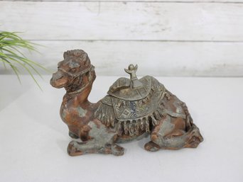 Antique Cast Metal Camel Inkwell Figural Desk Piece 5.5' X 9'