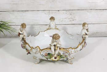 Antique Von Schierholz German Porcelain Cherub Centerpiece Bowl 10' Putti Figurines