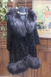 Vintage Harpers Black Persian Lamb Fur Coat With Fox Fur Trim  Elegant & Timeless  Size S (36L)