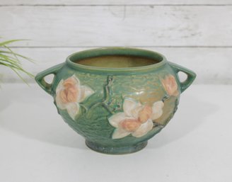 Vintage Roseville Pottery Magnolia 665-5 Jardinire  Double Handled Green Floral Planter