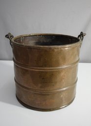 Antique Copper Bucket With Wooden Base And Iron Handles
