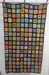Vintage Handmade Granny Square Crochet Afghan Blanket  66 X 38  Colorful & Cozy