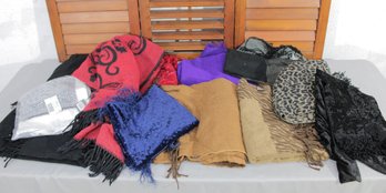 #333-Group Lot Of Fashion Scarves & Wraps  Animal Print, Solid Colors & Fringe Styles