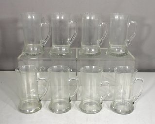 Set Of 8 Clear Glass Beer Mugs  6' Tall  Sturdy Handle & Base