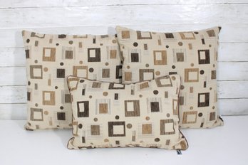 Modern Geometric Throw Pillows  Set Of 3  Neutral Tones  18 X 18' & 12 X 17'