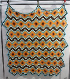 Vintage Handmade Zig Zag Granny Square Crochet Afghan Blanket  64 X 58  Bold Geometric Pattern