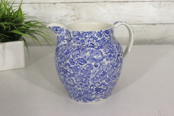 Laura Ashley Pottery 'Palace Garden' Blue & White Chintz Pitcher  Made In England  6'H