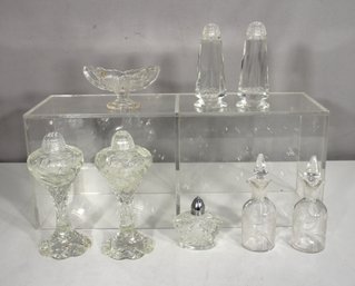 Mixed Lot Of Vintage Cut Glass & Crystal Tableware  Salt Shakers, Jars, & More