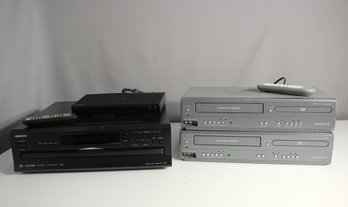 Lot Of 4 DVD/VHS/Blu-Ray Players - Magnavox & Samsung Units With Remote-untested
