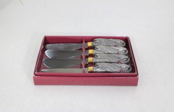 Set Of 4 Vintage Italian Fish Handle Spreaders 5' W/ Box