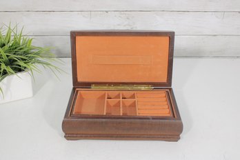 Vintage Wooden Jewelry Box W/ Lift-Out Tray & Ring Holder  10.5 X 6 X 3.5
