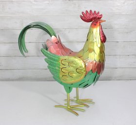 Colorful Metal Rooster Garden Statue  Hand-Painted Farmhouse Decor  19'H X 17'W