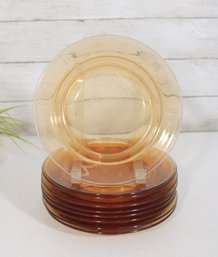 Vintage Fostoria Glass Company Fairfax Amber Glass Plates  Set Of 9  8 Salad/Dessert