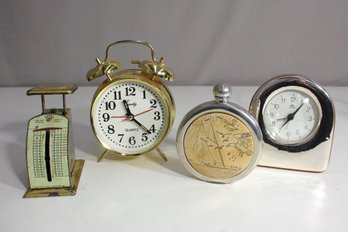 Group Lot Of Vintage Clocks And Scale - Decorative And Functional Collection