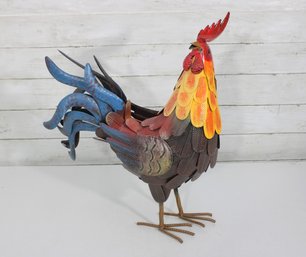 Metal Rooster Garden Statue  Vibrant Hand-Painted Farmhouse Decor  18'H X 15'W