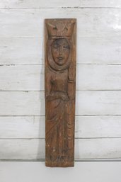 Vintage Hand Carved Wood Wall Panel  Folk Art Female Figure Relief  19' Tall