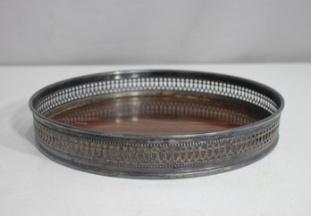 Vintage Sheffield Silver Round Gallery Tray  10 Formica Woodgrain Inlay