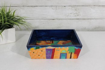 Yair Emanuel Wooden Matzah Tray Hand Painted Judaica Passover Tray 9'