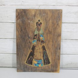 Vintage Mixed Media Religious Icon On Board  Madonna Figure  13' X 9'