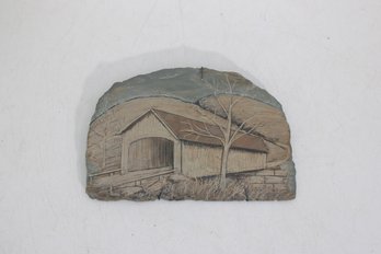 Hand Carved Etched Slate Covered Bridge Vermont  Ed & Muriel Rice 6'