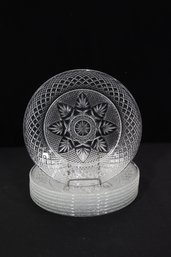 Vintage Cut Glass Plates  Set Of 8 Elegant 8' Round Crystal Design Dessert Or Salad Plates