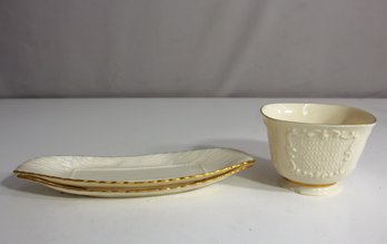Lenox Ivory And Gold Dish Set - Oval Tray And Pedestal Bowl
