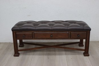 Faux Leather Tufted Bench With Drawers
