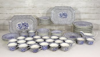 Large Adams Chinese Bird Ironstone Dinnerware Collection  Blue & White Transferware  England