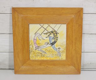 Aida Whedon Vintage Mid Century Framed Tile Art  Hand Painted, Signed  11.25' X 11.25'