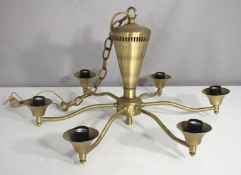 Vintage Mid-Century Modern Brass 6-Light Chandelier  12 H X 21 W