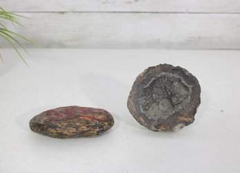 Natural Stone & Geode Specimen Lot  Crystal Geode Half & Polished Stone  Decorative Minerals  3.5' & 4'
