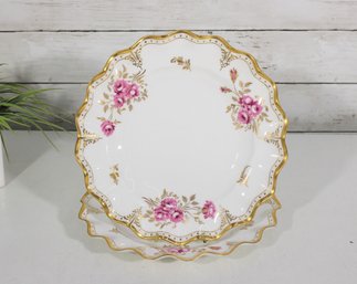 Pair Royal Crown Derby Royal Pinxton Roses Plates 10' Gold Gilt Floral