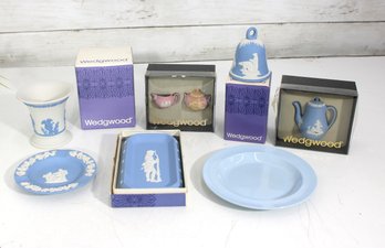 Wedgwood Jasperware Blue Collection  Mini Plates, Bell, Trinket Tray, Creamer & More (Boxed)