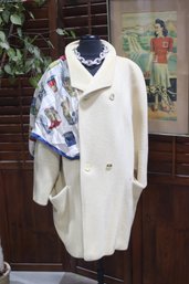 Vintage Cream Wool Pea Coat - M/L - 19's X 39'L - Elegant & Classic