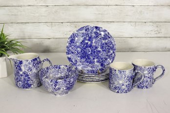 Laura Ashley Chintzware Blue & White Floral Staffordshire Pottery Set  England