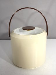 Vintage Mid-Century Modern Cream & Brown Ice Bucket  8 H X 8 Round