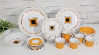 Vintage Mikasa Duplex Dinnerware Set By Ben Seibel  Mid-Century Modern Geometric Pattern  Service Set