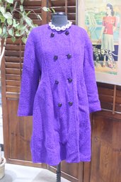 Vintage Purple Boucl Wool Coat  Size S/M  Elegant Double-Breasted