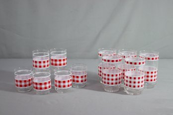 11pc Libbey Red Country Gingham Lattice Glass--  Tumblers- White Rick Rack Juice Glasses