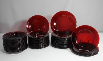 Partial Set Of Vintage Ruby Red Glass Dinner And Salad Plates