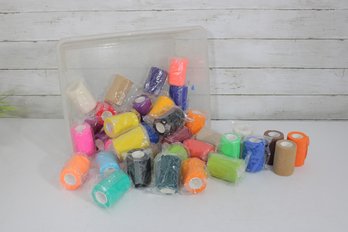 Large Lot Of Elastic Self-Adhesive Wrap Tapes  Assorted Colors & Sizes