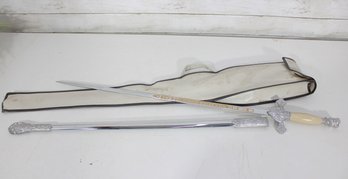 Knights Of Columbus Ceremonial Sword W/ Scabbard  Etched Blade & Figural Pommel  34.5'