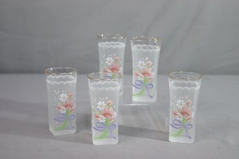 Vintage 80s Japan Made Set Of 5 Belle Fleur Dainty Drinking Tumbler Glasses