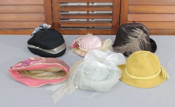 #343-Group Lot Of Vintage Ladies Hats  Floral, Feathered & Dress Styles