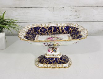 Antique Hammersley Cobalt Blue Gold Pedestal Compote Footed Centerpiece 10'